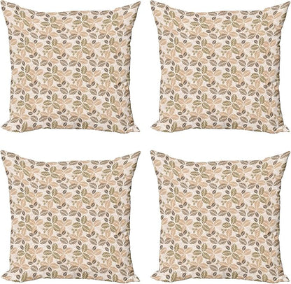 Ambesonne Leaf Decorative Throw Pillow Case Pack of 4, Floral Abstract Pattern by Ambesonne