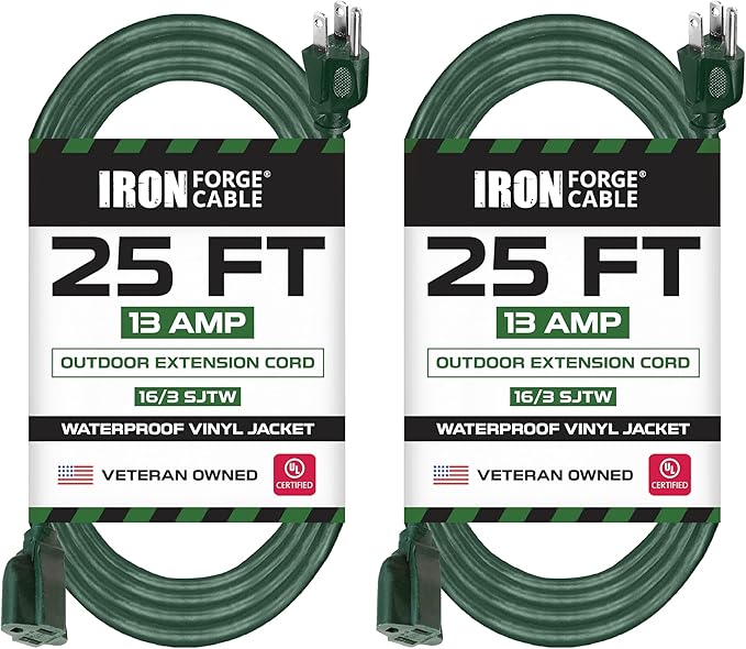 Iron Forge Cable 2 Pack Weatherproof 25 Ft Outdoor Extension Cord by IronForgeCable