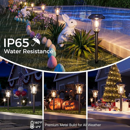 XMCOSY+ Solar Lights Outdoor Waterproof, 6 Pack Metal Glass Solar Pathway Lights - Image 6