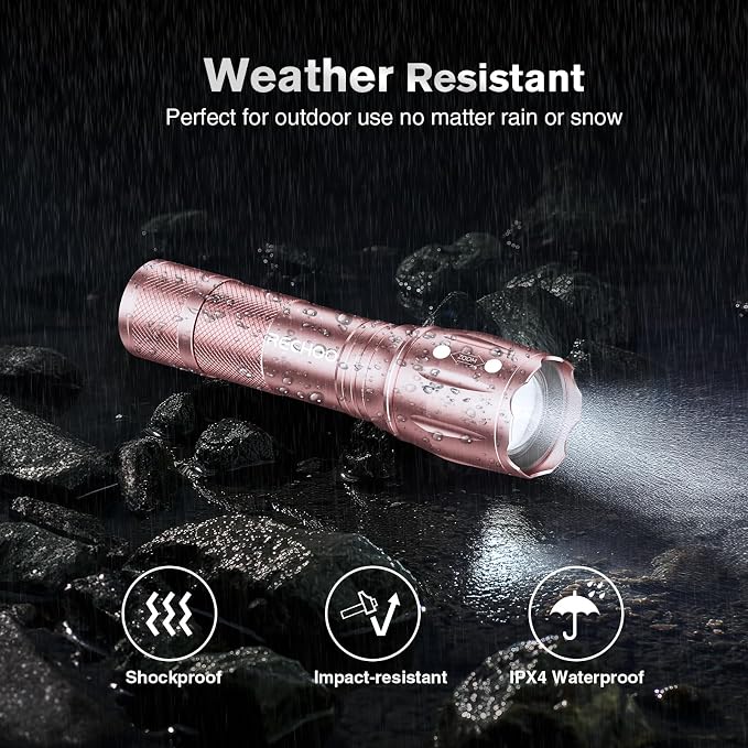 RECHOO LED Flashlight 2 Pack Pink, Tactical Flashlights High Lumens - Image 4