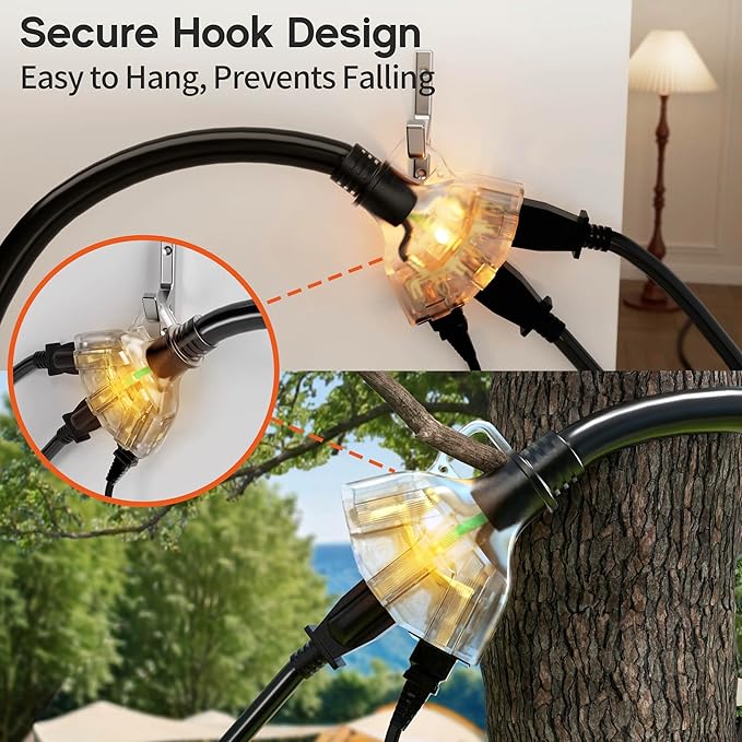 8 ft 16/3 awg 3 Outlet Extension Cord Splitter - Image 5