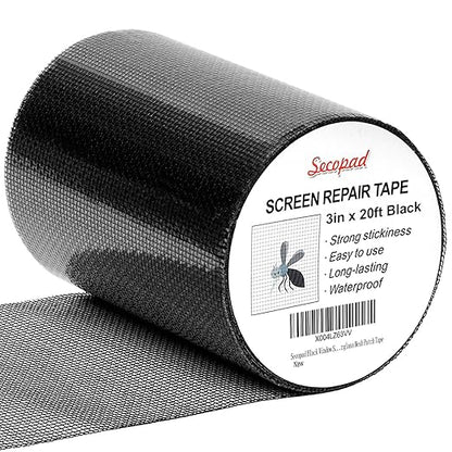 Secopad Black Window Screen Repair Tape, 3IN x 20FT Screen Repair Kit by Secopad