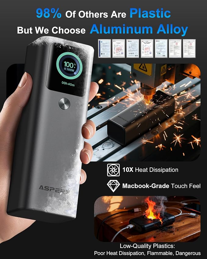 AsperX Laptop Power Bank, 165W 20, Retractable Cables, Aluminum Alloy Unibody - Image 6