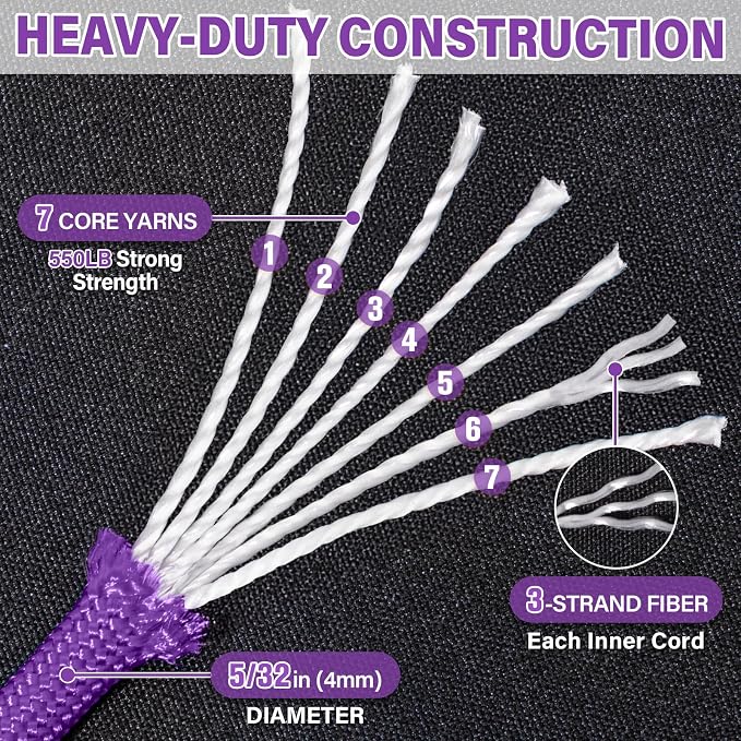 Paracord Rope 550 lb - 200ft 5/32" Parachute Cord 4MM 7-Strand para Cord - - Image 3