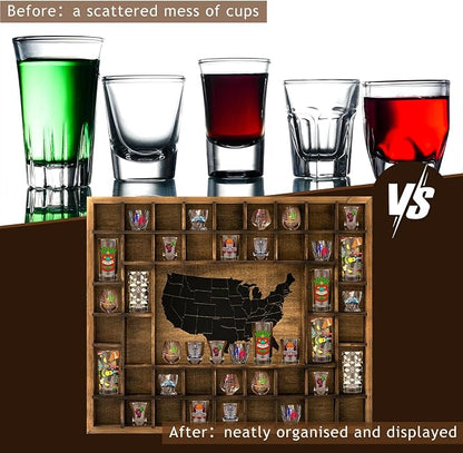GlikCeil Large Map Slots Shot Glass Display Case Rustic Wood Holder - Image 4