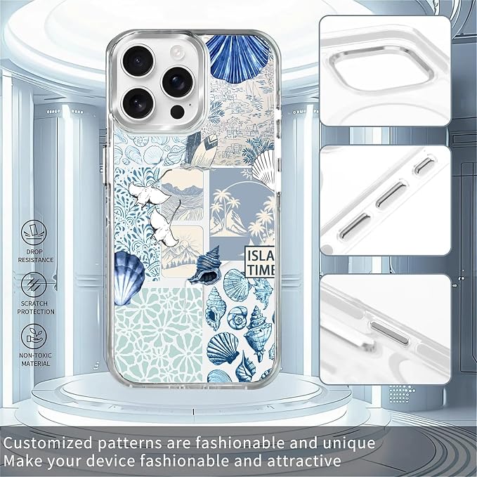 Case for iPhone 14 Pro Max, Sea Life Ocean Waves Seashell Collage Phone Case - Image 2
