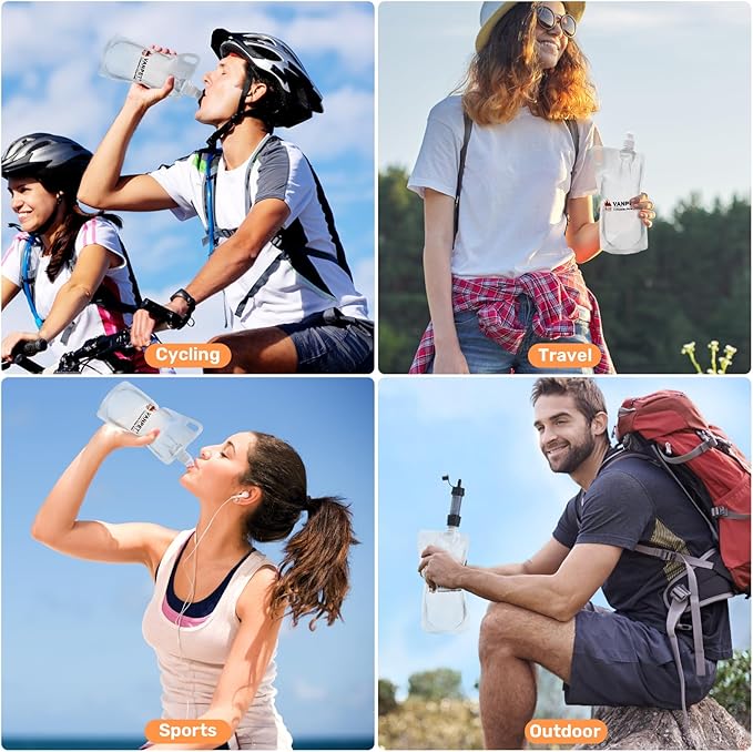 VANPET 1L Hiking Collapsible Water Bottles, 33OZ BPA-Free Plastic Flasks - Image 6