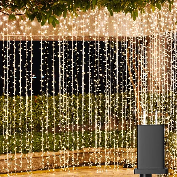Solhice LED Curtain Lights Outdoor 40ft x10ft, 800 LED Plug in Hanging String by Solhice