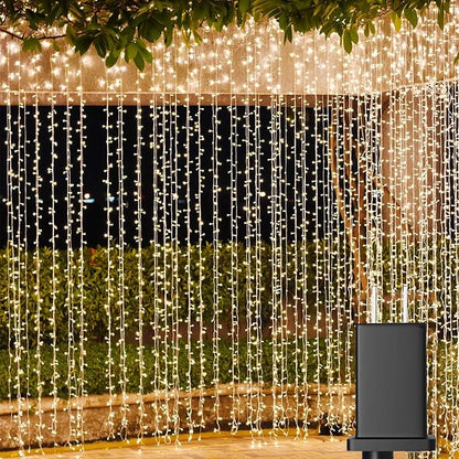Solhice LED Curtain Lights Outdoor 40ft x10ft, 800 LED Plug in Hanging String by Solhice