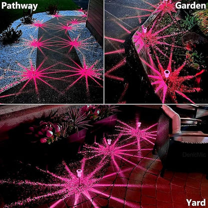 DenicMic Solar Lights Outdoor 10 Pack Waterproof Pink LED Stainless Steel Stake - Image 5