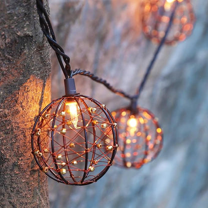 Outdoor Decorative Patio String Lights, Beaded Copper Wire Ball Style Lantern - Image 2