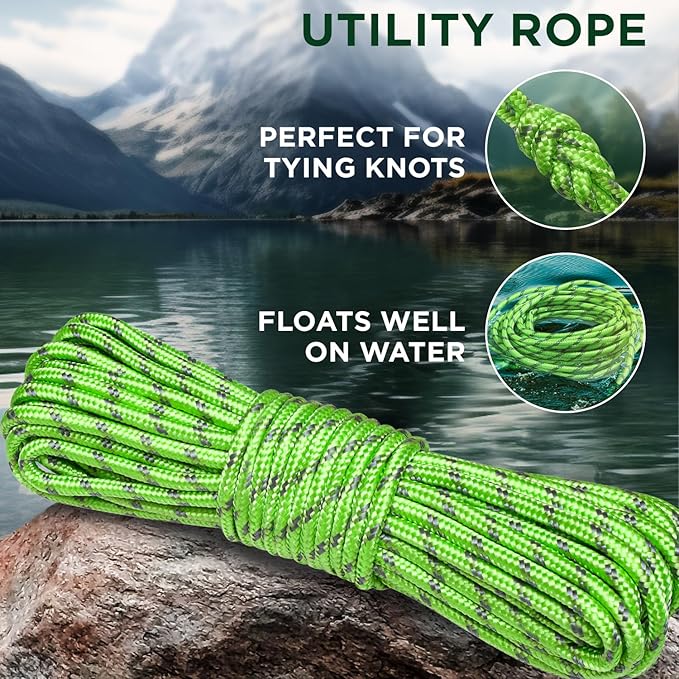 TECEUM Rope – 150 Feet x 1/4 Inch – Green Gray – Strong All-Purpose Utility - Image 3