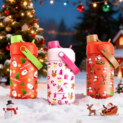 12 oz Kids Christmas Insulated Water Bottle: 2-in-1 Straw Spout Lid, Keep Cold - Image 7