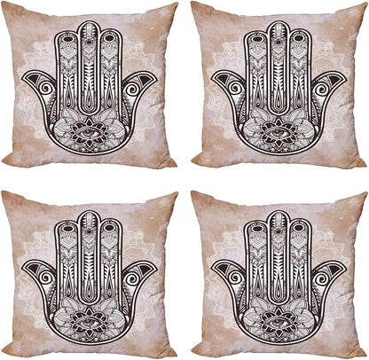 Ambesonne Hamsa Throw Pillow Cushion Case Pack of 4, Grunge Style Mandala by Ambesonne