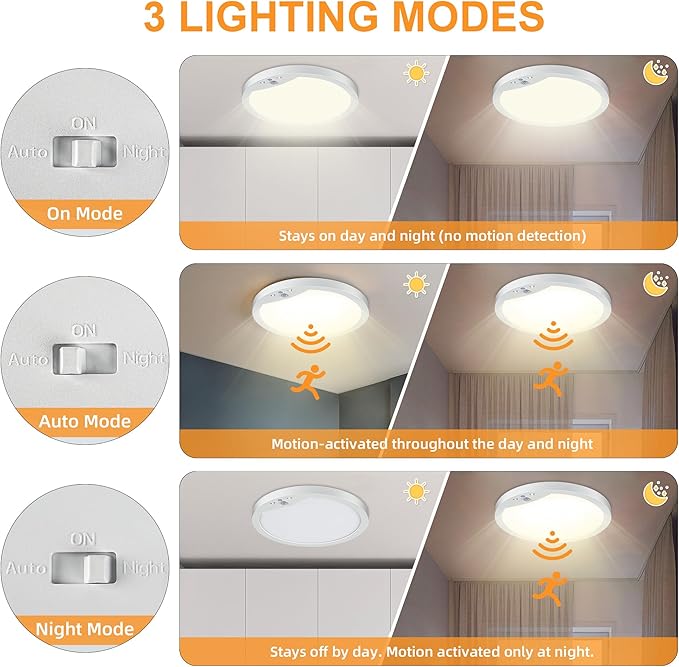 2-Pack 20W Motion Sensor Ceiling Lights Hard-Wired, 9Inch Indoor Motion - Image 3