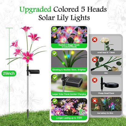 Upgrade Solar Lights Outdoor Garden Decor: 2 Pack Solar Lily Flowers, 10 - Image 2