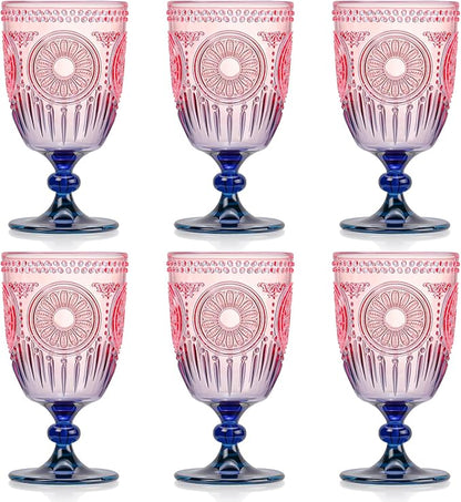 XUWAIDSGN 6Pcs Plastic Vintage Wine Glasses 13.5oz Reusable Embossed Goblet by XUWAIDSGN