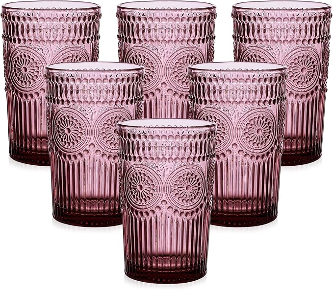 ZMOWIPDL Vintage Glassware Drinking Glasses Set of 6, 13 oz Purple Textured by ZMOWIPDL