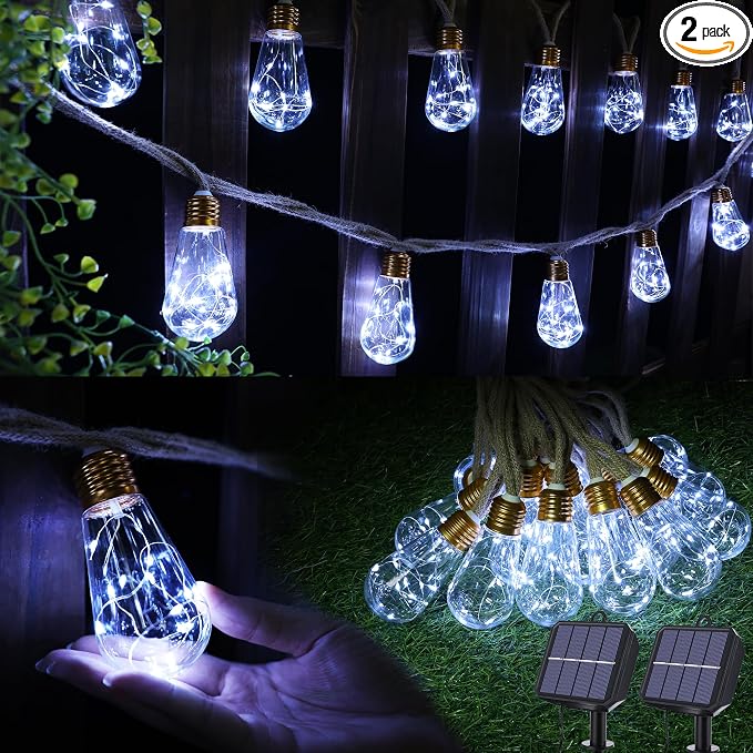 Solar Outdoor String Lights, 2 Pack 20Ft Vintage Rope Hemp Solar Patio Lights by Jnaurb