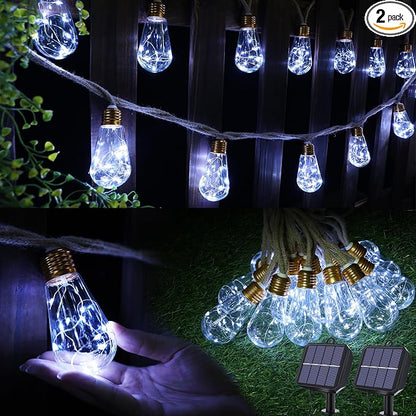 Solar Outdoor String Lights, 2 Pack 20Ft Vintage Rope Hemp Solar Patio Lights by Jnaurb