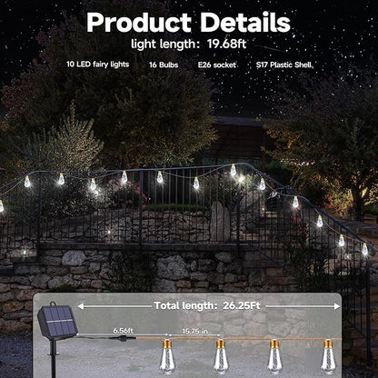 Solar Outdoor String Lights, 20Ft Vintage Rope Hemp Solar Patio Lights - Image 3