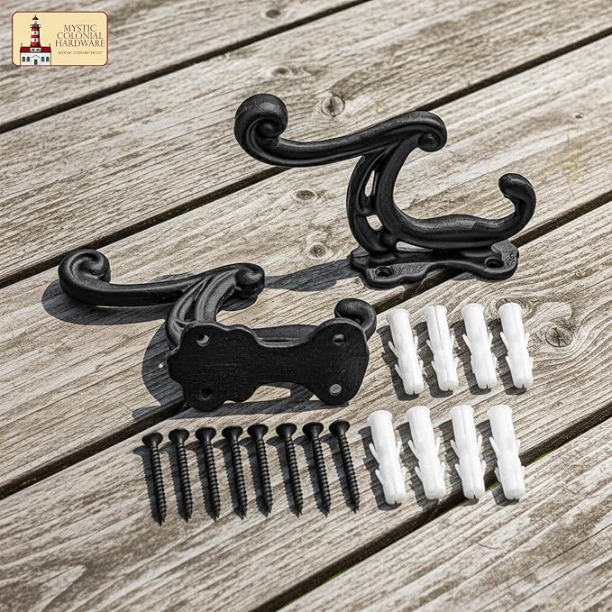Mystic Colonial Rustic Cast Iron Wall Hooks, Heavy Duty Coat Hooks - Image 7