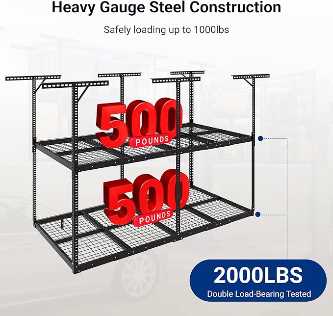 FLEXIMOUNTS 4x8 2-Tier Overhead Garage Storage Rack – Adjustable Heavy Duty - Image 4