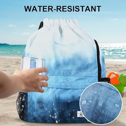 Drawstring Backpack with Mesh Pockets String Gym Bag Sackpack Sandproof Water - Image 3