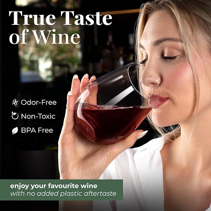 Vivocci Unbreakable Plastic Stemless Outdoor Wine Glasses 20 oz | Tritan Heavy - Image 3