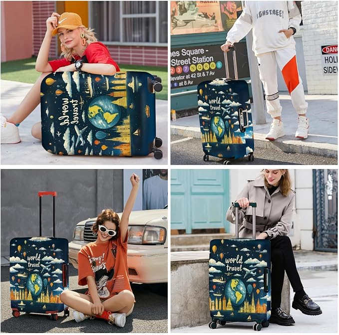 ANNA QUEEN World Travel Luggage Cover, Adventure Theme Suitcase Protector - Image 6