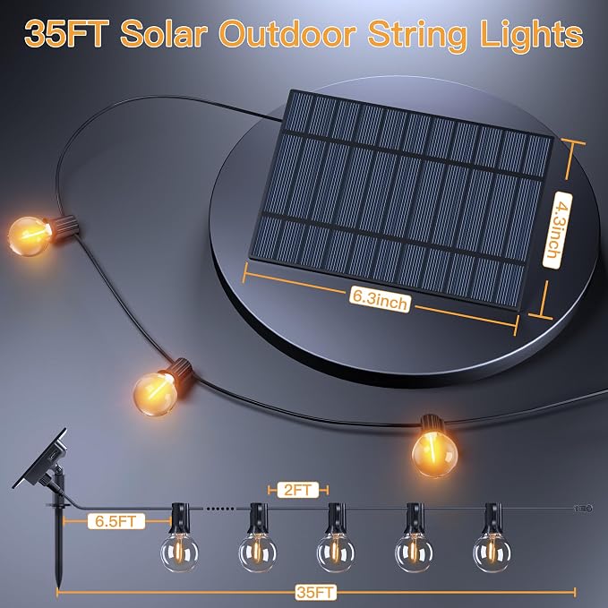Ollny 35FT Solar Patio Lights, Waterproof Remote Control Dimmable Timers 3Modes - Image 6