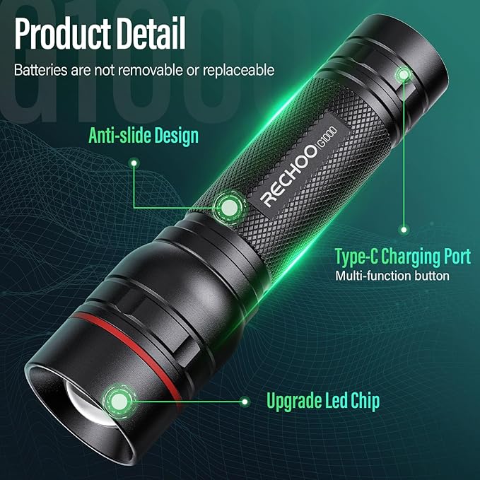 RECHOO Rechargeable Flashlights High Lumens, G1000 Super Bright Flash Light - Image 4