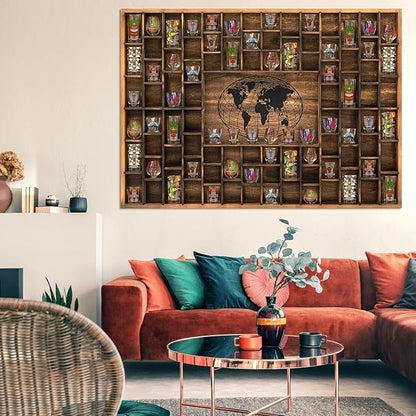 GlikCeil 88 Slots 48 x 34'' Jumbo World Map Shot Glass Display Case Rustic Wood - Image 6