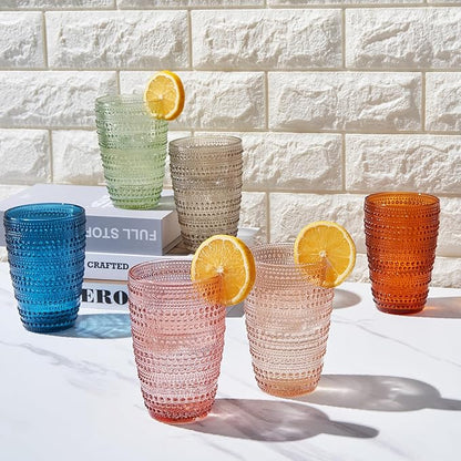 Khen Beaded Highball Tumbler Drinking Glasses Set | Set of 6 | Vintage Hobnail - Image 2