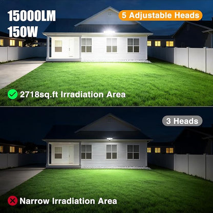Onforu 150W 15000LM Dusk to Dawn Outdoor Lighting, 5 Heads Plug in Flood Lights - Image 4