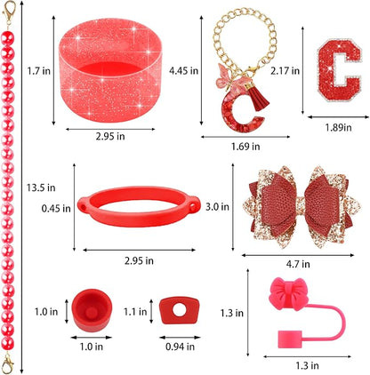 9PCS Red for Stanley Cup Accessories Set Bling Initials Bow Charms for Stanley - Image 3