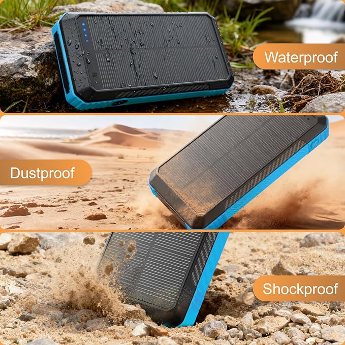 Solar Power Bank 33800mAh with Super Bright LED Flashlight, Built-in 4 Cables & - Image 4