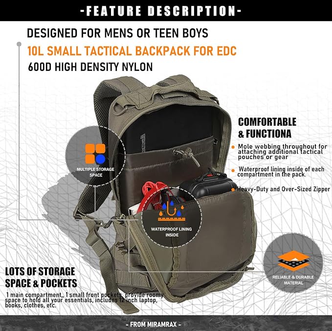 Miramrax 12L Small Backpack Day Pack - Image 3