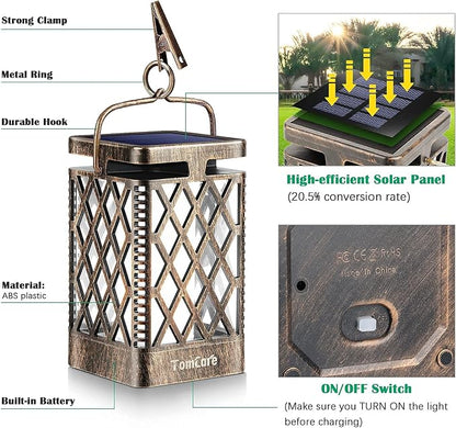 TomCare Solar Lights Outdoor Flickering Flame Solar Lantern Outdoor Hanging - Image 4