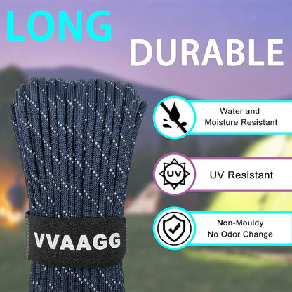VVAAGG Reflective Paracord Rope 100FT, 7 Strand Nylon para Cord Lanyard Utility - Image 2