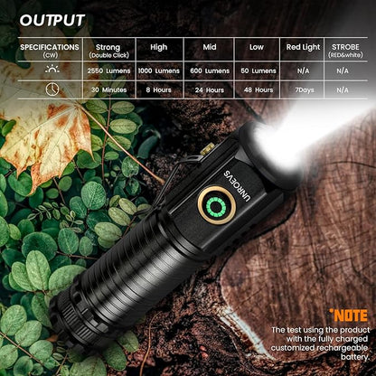 UNROEVS 2550 Lumen 2-in-1 Small Flashlight, Led Rechargeable Flashlights High - Image 3