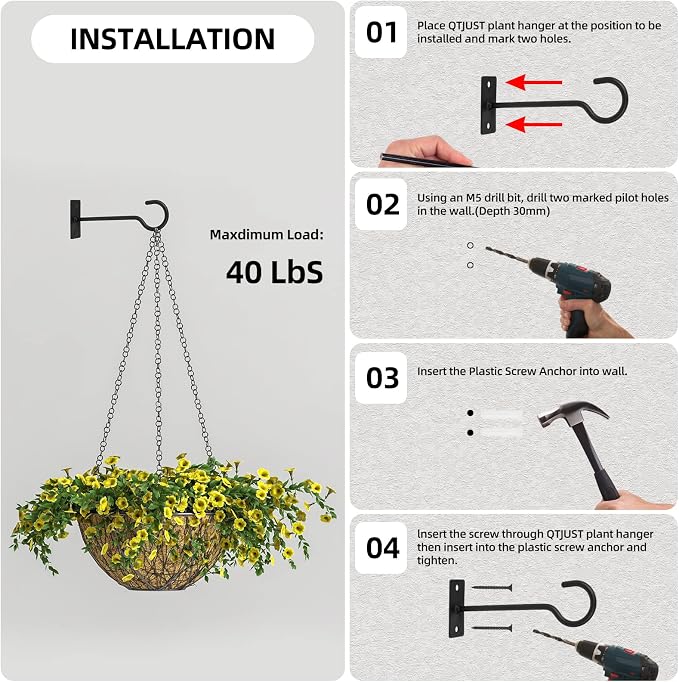 4Pack 4inch Wall Hook for Hanging Plant Bracket - Image 7
