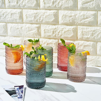 Khen Hobnail Beaded Highball Drinking Tumbler Glasses | Set of 6 | Color - Image 3
