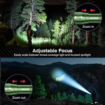 RECHOO LED Flashlight 2 Pack Green, Tactical Flashlights High Lumens - Image 3