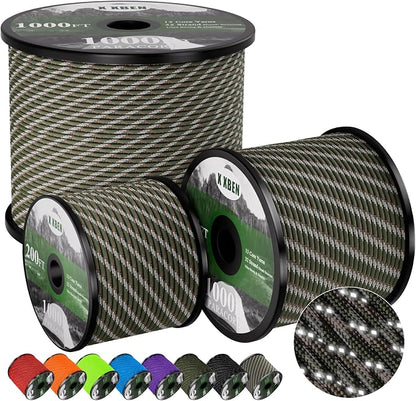 X XBEN Paracord Reflective 1000lb, 50/100/200/500/1000ft 4mm, 13 Strand by XXBEN
