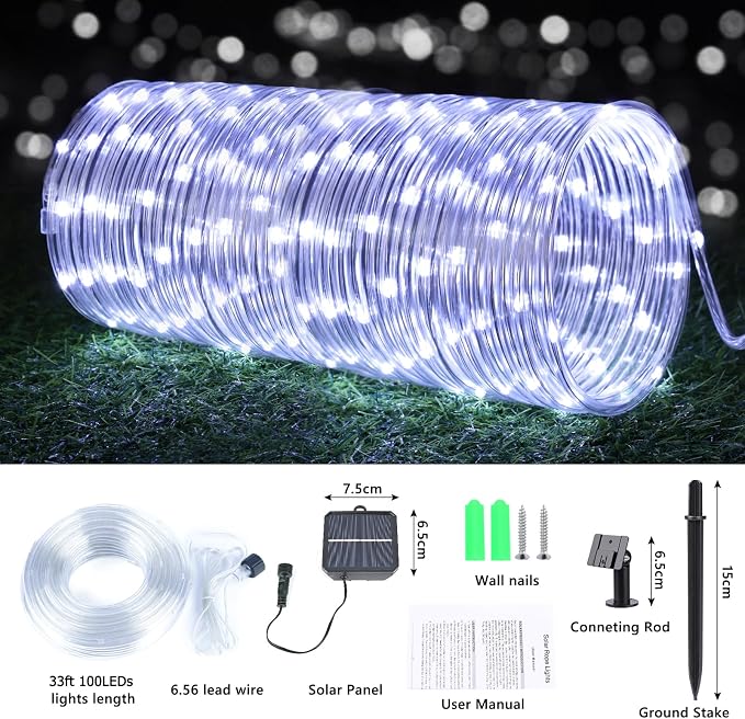 Solar Rope Lights, 33ft 100LED Solar String Lights, 8 Modes Waterproof Solar - Image 5