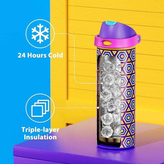 24 oz Insulated Water Bottle for Women: Meoky Stainless Steel Water Bottle - Image 4