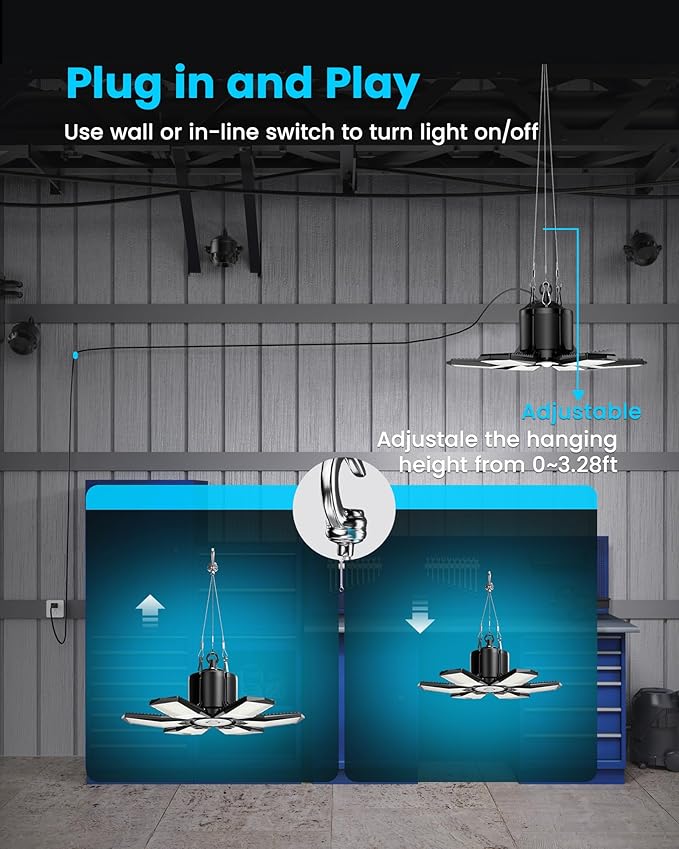 Plug-in Motion Sensor Garage Light 20000LM, Linkable Garage Ceiling Light LED - Image 7
