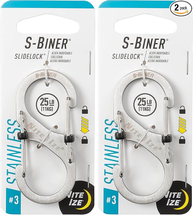 Nite Ize Size-3 S-Biner SlideLock Dual Carabiner, Locking Gates, Stainless Steel by NiteIze