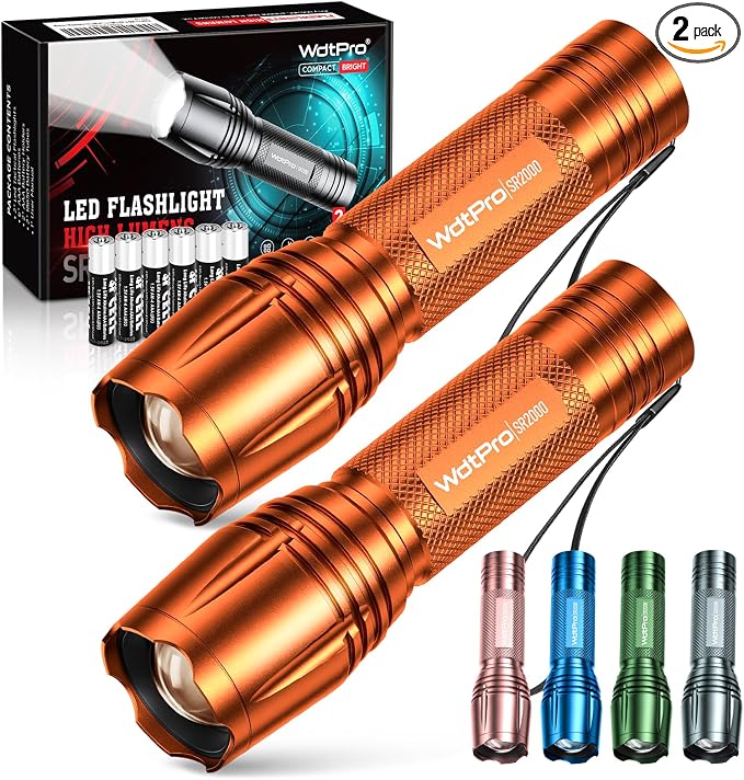 WdtPro LED Flashlight High Lumens SR2000 Pro, 2 Pack Brighter Tactical by WdtPro